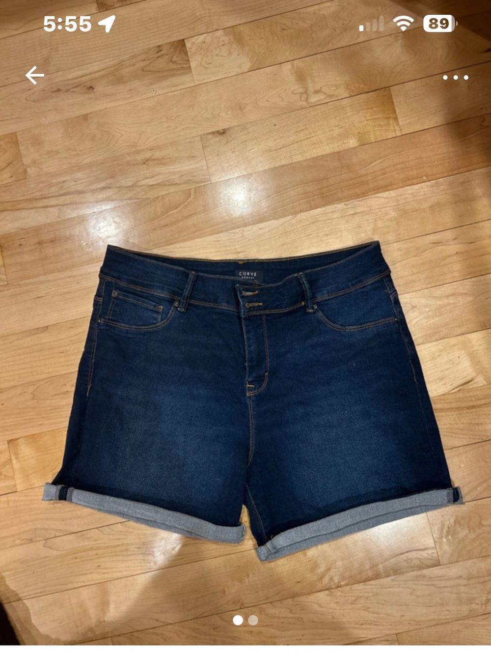 Curve Fit Dark Blue Denim Roll-Cuff Jean Shorts